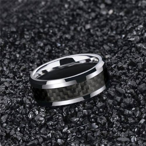 Bague argent poli et noir pour homme