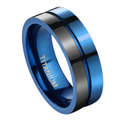 Bague arrière bleue pour hommes, anniversaire de mariage, fiançailles, bande en titane, 7mm, dans toutes les tailles