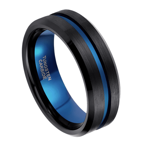 bague homme noire avec bande bleue fiançailles de mariage ou anniversaire tungstène 8mm dans toutes les tailles