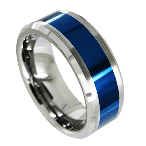 bague homme bleue pour anniversaire de fiançailles de mariage argent tungstène 8mm dans toutes les tailles poli