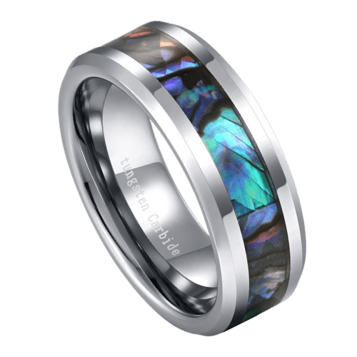 bague en argent pour hommes avec coquille pour mariage, fiançailles, anniversaire, tungstène argenté dans toutes les tailles