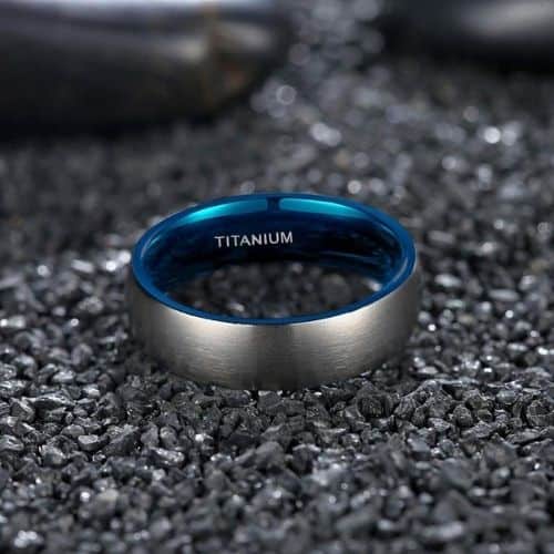 Bague en titane argent et bleu pour hommes, style moderne, design traditionnel