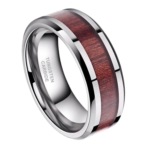 bague de fiançailles en bois pour hommes, bague d'anniversaire de mariage sur tungstène argenté 8mm dans toutes les tailles