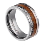 Explorer- Bague en Tungstène pour Tomme - Argent, Bois et Os de Bois de Cerf 8 mm