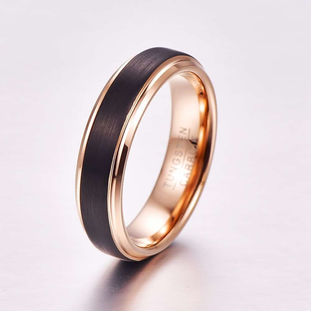 Bague en or rose et noir pour hommes - Design traditionnel de style moderne en tungstène