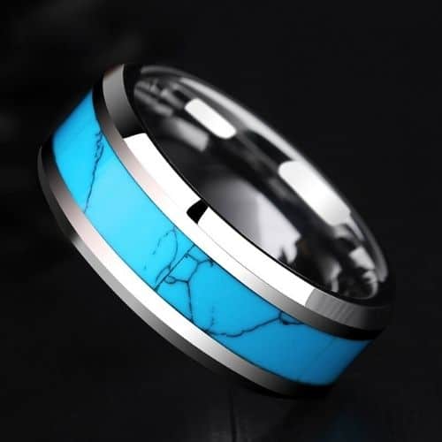 Bague en carbure de tungstène argent et bleu pour homme