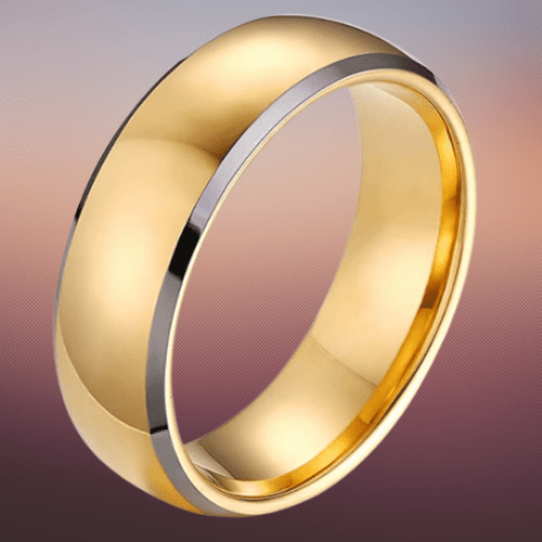 Bague en carbure de tungstène pour hommes - Or avec bords argentés, style moderne, design traditionnel