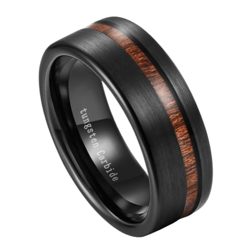 Bague noire pour hommes avec bande d'anniversaire de fiançailles de mariage en bois tungstène 8mm