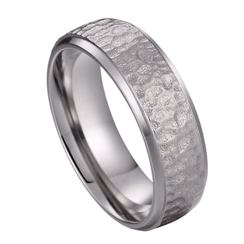 Bague en titane argenté pour hommes - Finition effet martelé bande de fiançailles anniversaire de mariage en titane 7 mm dans toutes les tailles