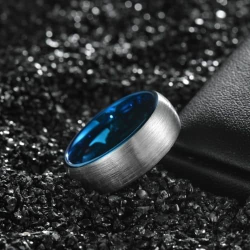 Bague en carbure de tungstène pour hommes, argent et bleu, coupe confortable