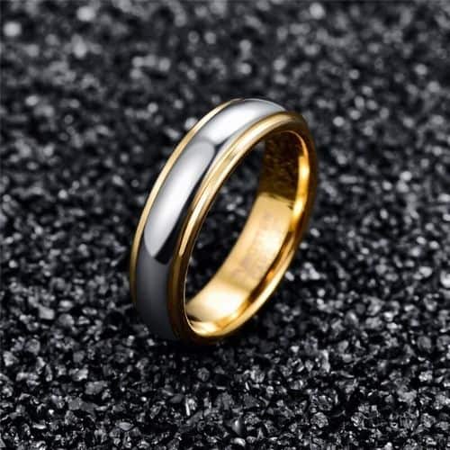 Bague en tungstène argent et or pour homme