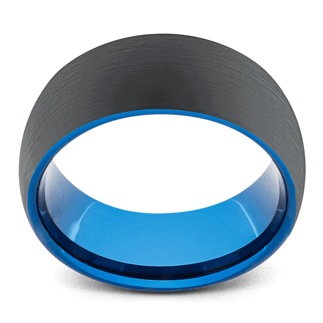 Bague noire mate pour homme avec intérieur bleu cobalt