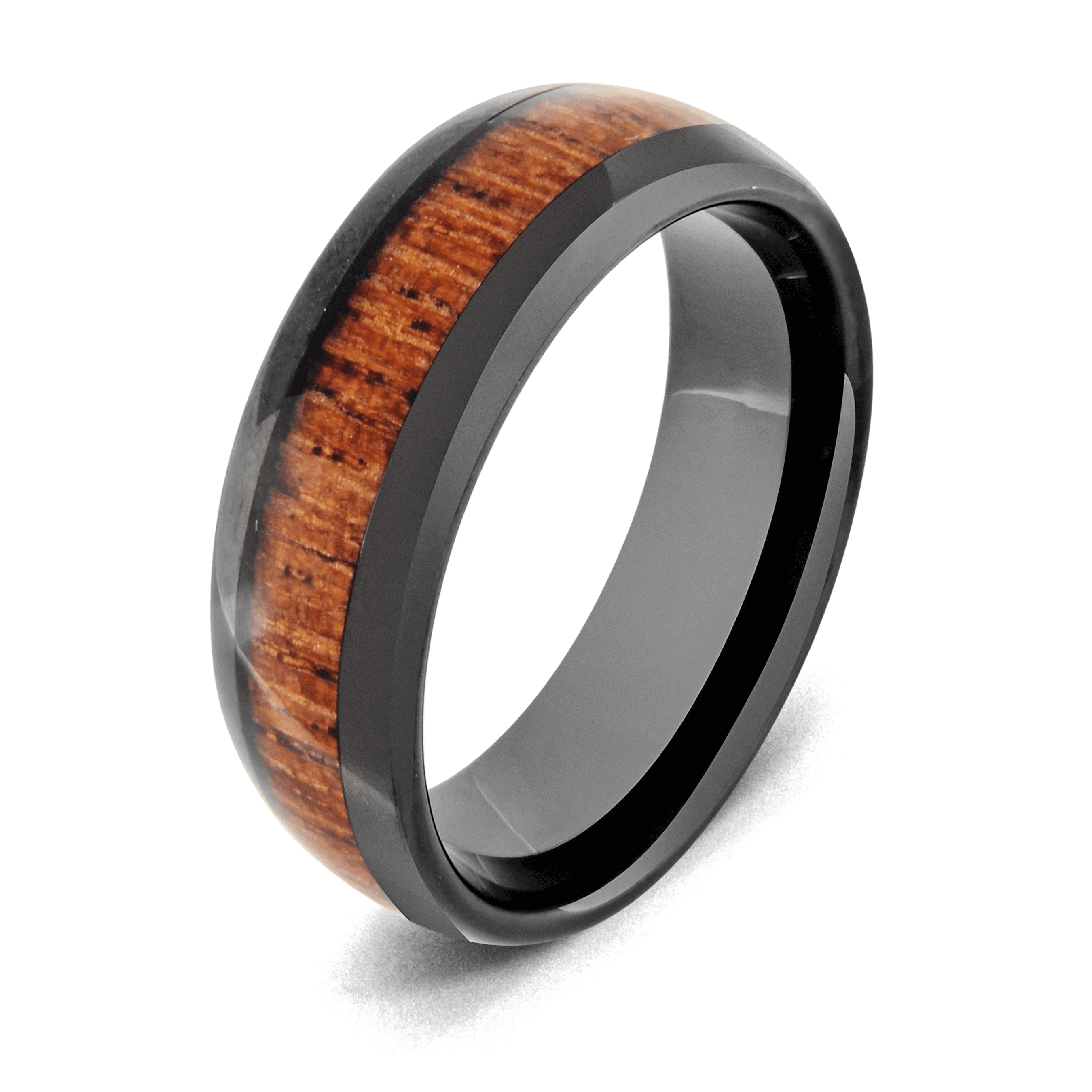 Bague noire avec incrustation de bois naturel