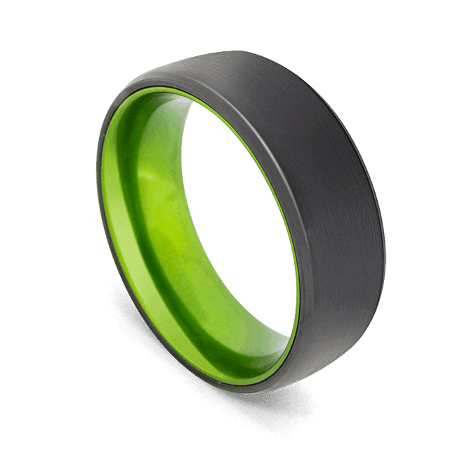 Bague noire pour hommes avec intérieur vert vif