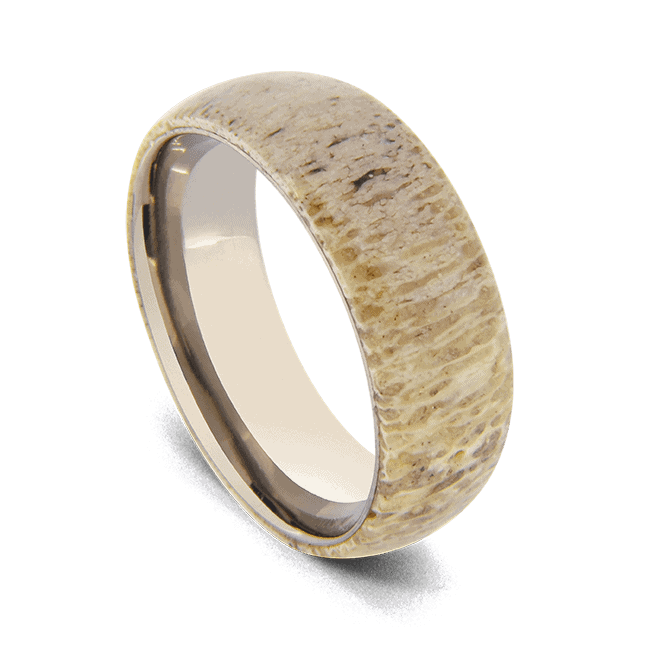 Bague en titane argenté avec os de bois de cerf