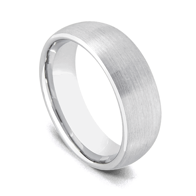 Bague en carbure de tungstène argenté pour hommes - Bague en forme de dôme en argent brossé