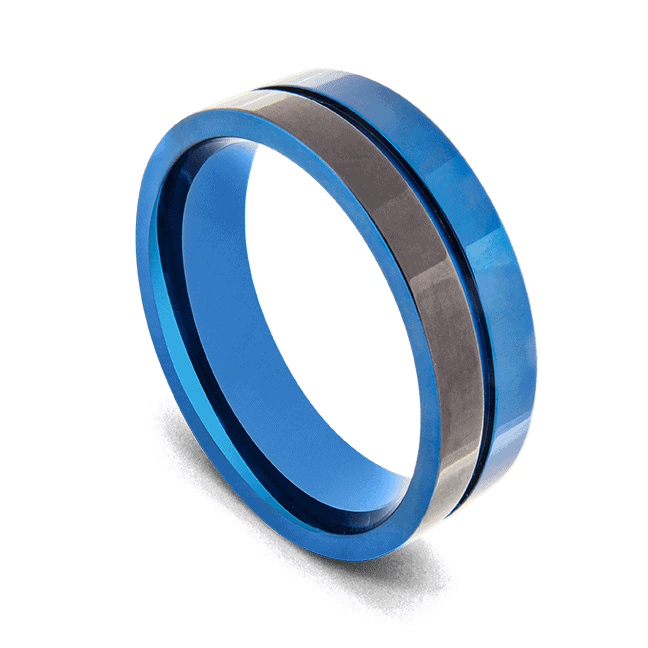 Bague en Titane pour Homme - Noir Poli et Bleu