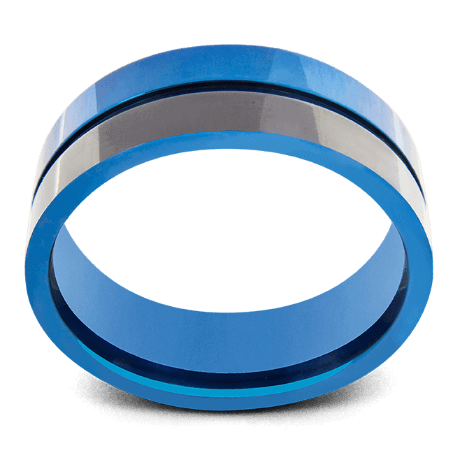 Bague noire et bleue pour homme en titane