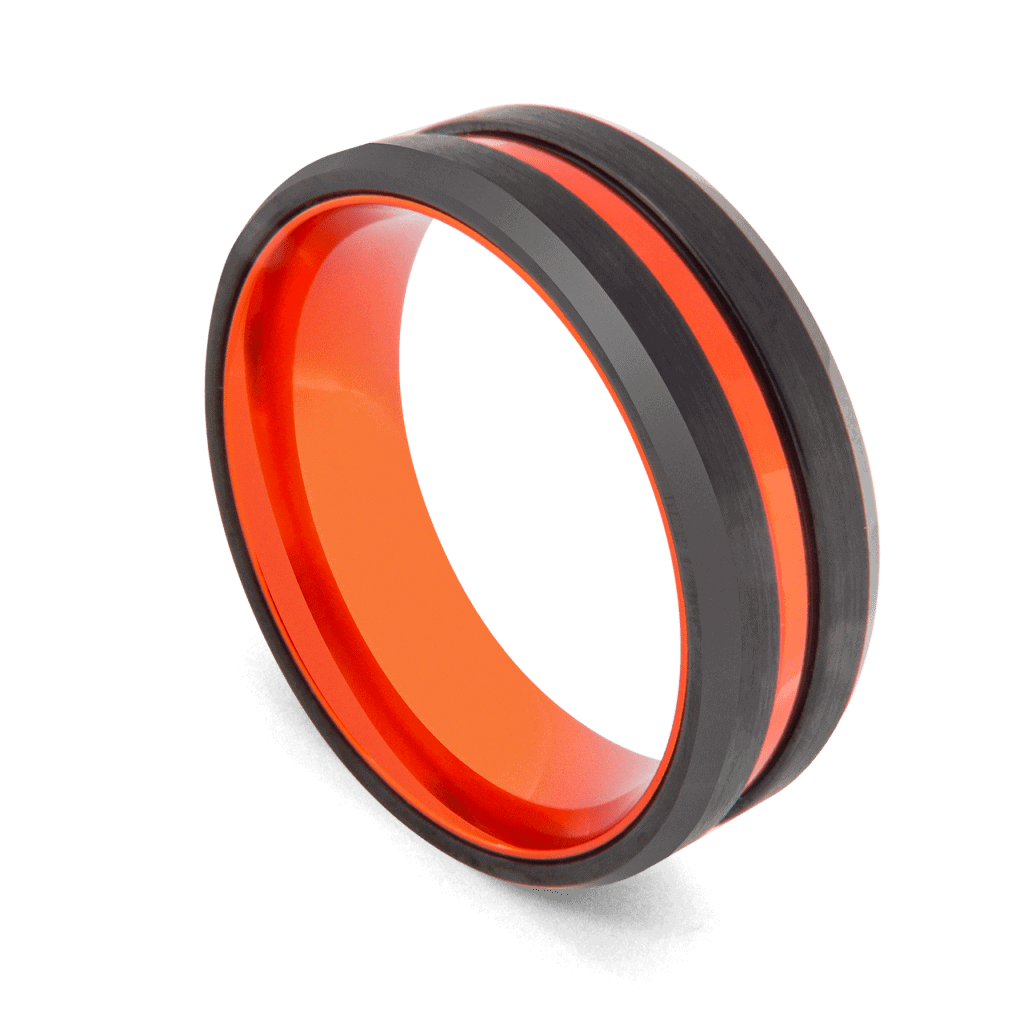 Aptitude - Bague pour homme - Tungstène noir avec rainure vive d'orange
