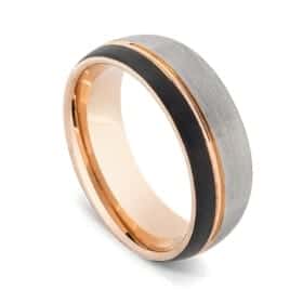 Bague en argent brossé, noir et or poli pour homme