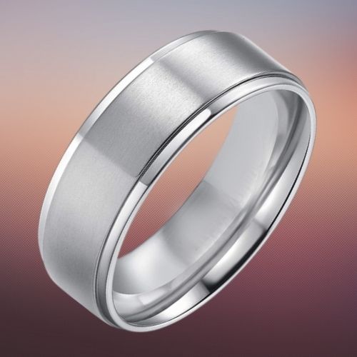Silver Titanium Mens Ring in 8 mm brushed band 6mm