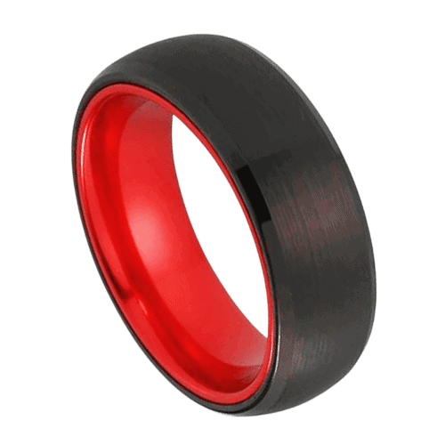bague noire pour hommes pour fiançailles de mariage ou anniversaire. intérieur rouge tungstène 8 mm dans toutes les tailles