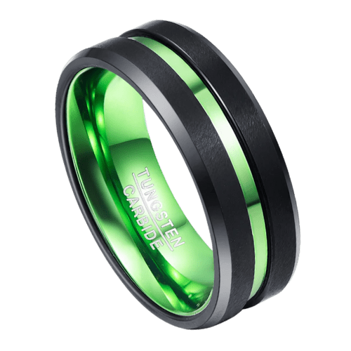 Bague noire pour hommes avec bande verte, bague d'anniversaire de mariage, de fiançailles, en tungstène de 8mm