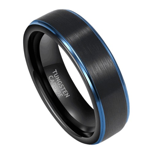 bague noire pour homme avec bande bleue au bord fiançailles anniversaire de mariage 6mm 8mm dans toutes les tailles