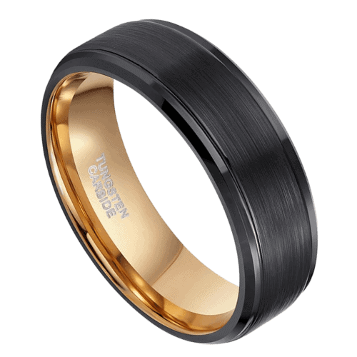 Bague noire pour hommes avec bande de tungstène en or rose, bague d'anniversaire de fiançailles de mariage dans toutes les tailles 8mm brossé