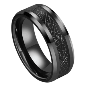 Bague homme en tungstène noir avec incrustation effet météorite
