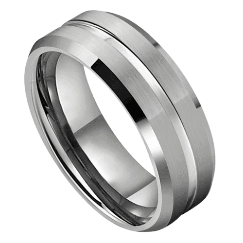 Bague en argent pour hommes avec bande centrale polie et bords brossés, design de style moderne