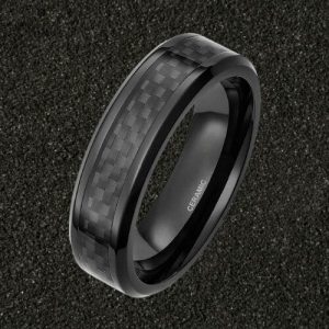 bague homme en céramique noire brossée