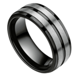 Triumph - Bague pour Homme en Titane - Anneau Noir et Argent 8 mm