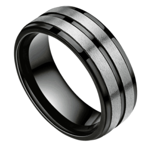 bague noire pour homme avec argent brossé pour mariage, bande d'anniversaire en argent, titane de 8 mm dans toutes les tailles