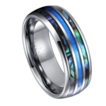 Kaléidoscope - Bague en Tungstène pour Homme - Opale et coquillage d'Ormeaux Bague pour Homme 8mm