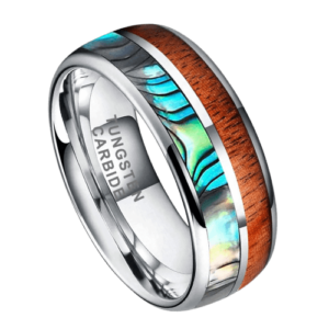 Bague en bois de coquille d'argent, bande de fiançailles, anniversaire de mariage pour hommes, tungstène 8mm dans toutes les tailles