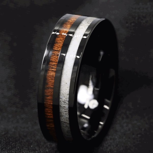 bague noire pour homme avec incrustation de bois et de bois pour anniversaire de mariage ou fiançailles en tungstène de 8 mm dans toutes les tailles