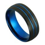 Elation - Bague Homme en Tungstène - Noire avec Rainures Bleues 8mm