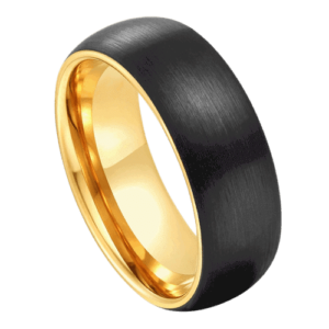 bague noire pour homme avec de l'or. Bande de tungstène de 8 mm pour anniversaire de mariage ou fiançailles brossée et polie