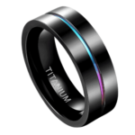 Ambience - Bague Homme en Titane - Noire avec Rainure Iridescente 7mm