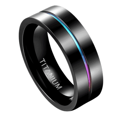 Ambience – Men’s Titanium Ring – Black with Iridescent Groove 7mm