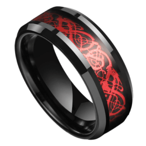 Bague noire pour hommes avec incrustation de fibre de carbone rouge, bande de fiançailles en tungstène pour anniversaire de mariage de 8mm dans toutes les tailles