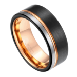 The Perfectionist - Bague Homme en Tungstène - Noir, Argent et Or Rose - 6mm ou 8mm