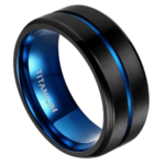 Inébranlable - Bague en titane pour hommes - Bande Gent noire et bleue 6 mm ou 8 mm