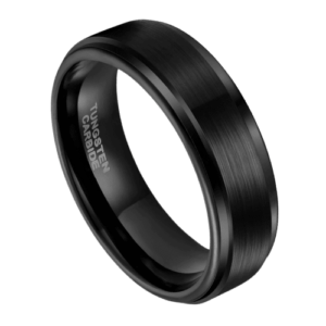 bague noire pour homme en tungstène de 6 mm ou 8 mm. Alliance parfaite pour anniversaire de mariage ou fiançailles dans toutes les tailles, brossée
