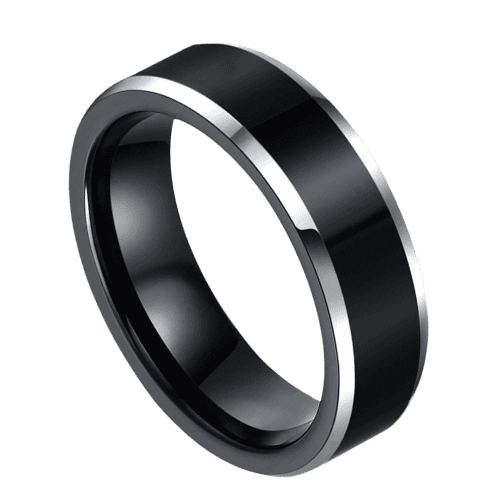 Storm – Men’s Black Titanium Ring – Black with Silver Edges 6mm or 8mm