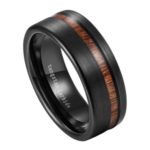Striker - Bague en Tungstène pour Homme - Noir avec Bague en Bois 8mm