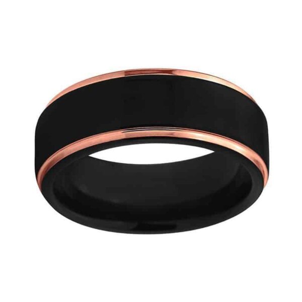 bague noire pour hommes avec bords en tungstène or rose bande moderne de 8 mm dans toutes les tailles