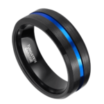 Visionary - Bague Homme en Tungstène - Noire avec Bleu, Alliance ou Bague de Fiançailles 8mm