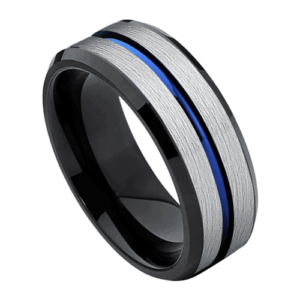 bague pour homme en argent avec bande bleue bande de tungstène de 8 mm pour anniversaire de mariage ou fiançailles dans toutes les tailles